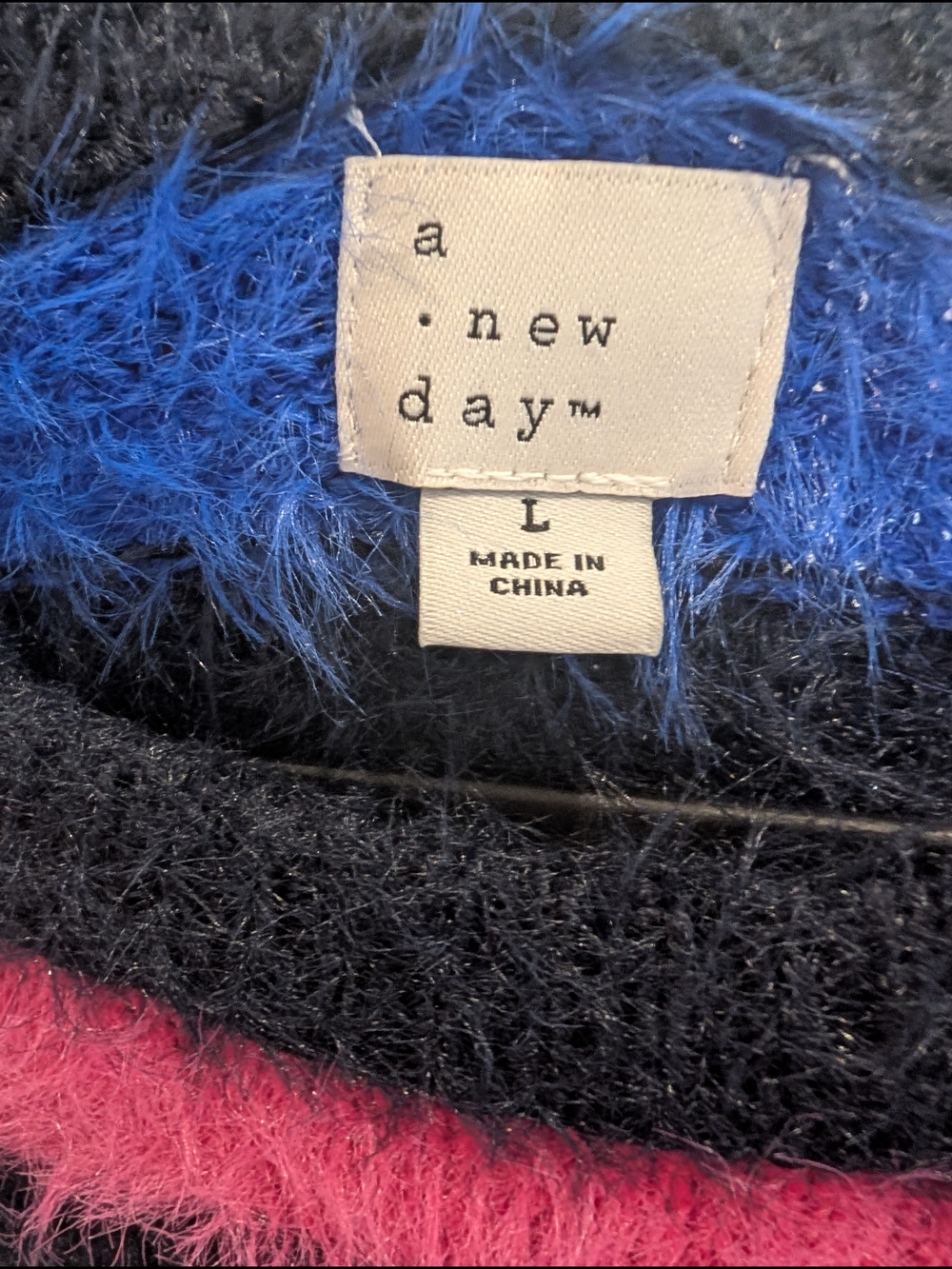 Target Fuzzy Striped Crewneck Sweater in Black, Red, Pink, Green, Blue, Cream - Picture 3 of 3